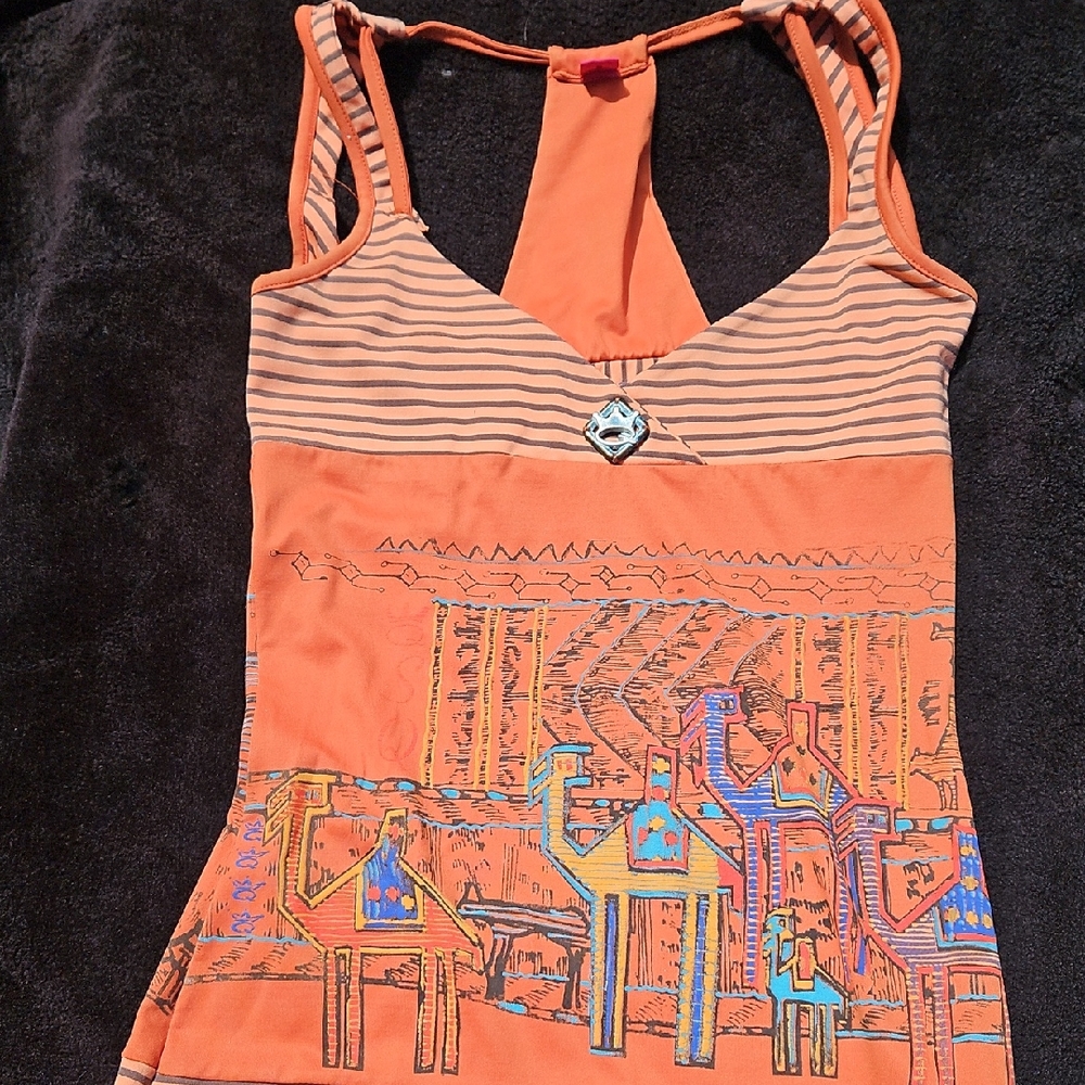 Save The Queen Striped Orange Camel Midi Dress